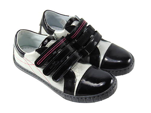 RENBUT-dievčenské čierno/strieborné kožené topánky