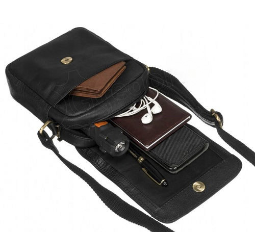 PETERSON-pánska čierna kožená crossbody taška – Obrázok 5